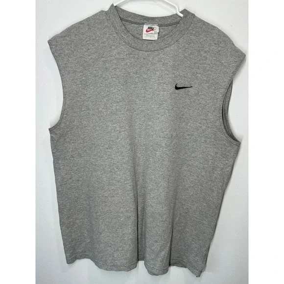 Vintage 90s Nike Cut Sleeve Tank Top Swoosh Shirt Gray - Large - Picture 1 of 5